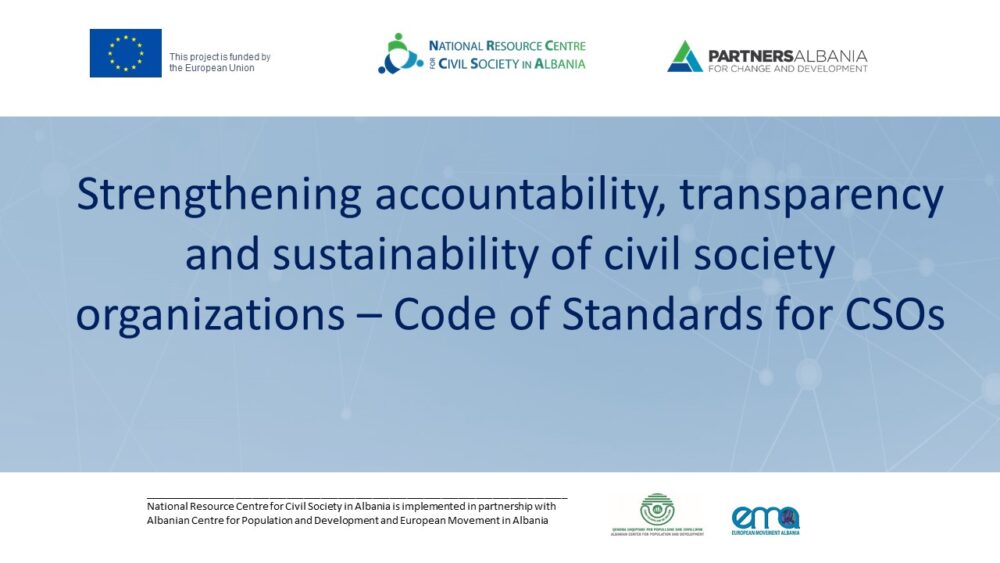 Strengthening accountability, transparency and sustainability of civil society organizations – Code of Standards for CSOs