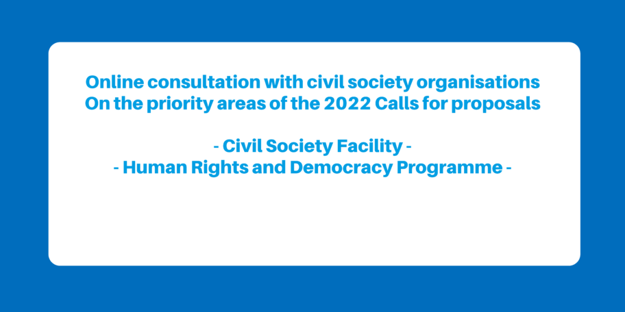 Online consultation with civil society organisations on the priority areas of the 2022 Calls for proposals – Civil Society Facility – Human Rights and Democracy Programme