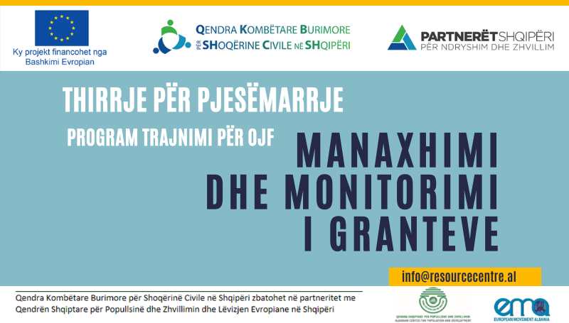 Thirrje për pjesëmarrje në programin e trajnimit   “Manaxhimi dhe monitorimi i granteve”