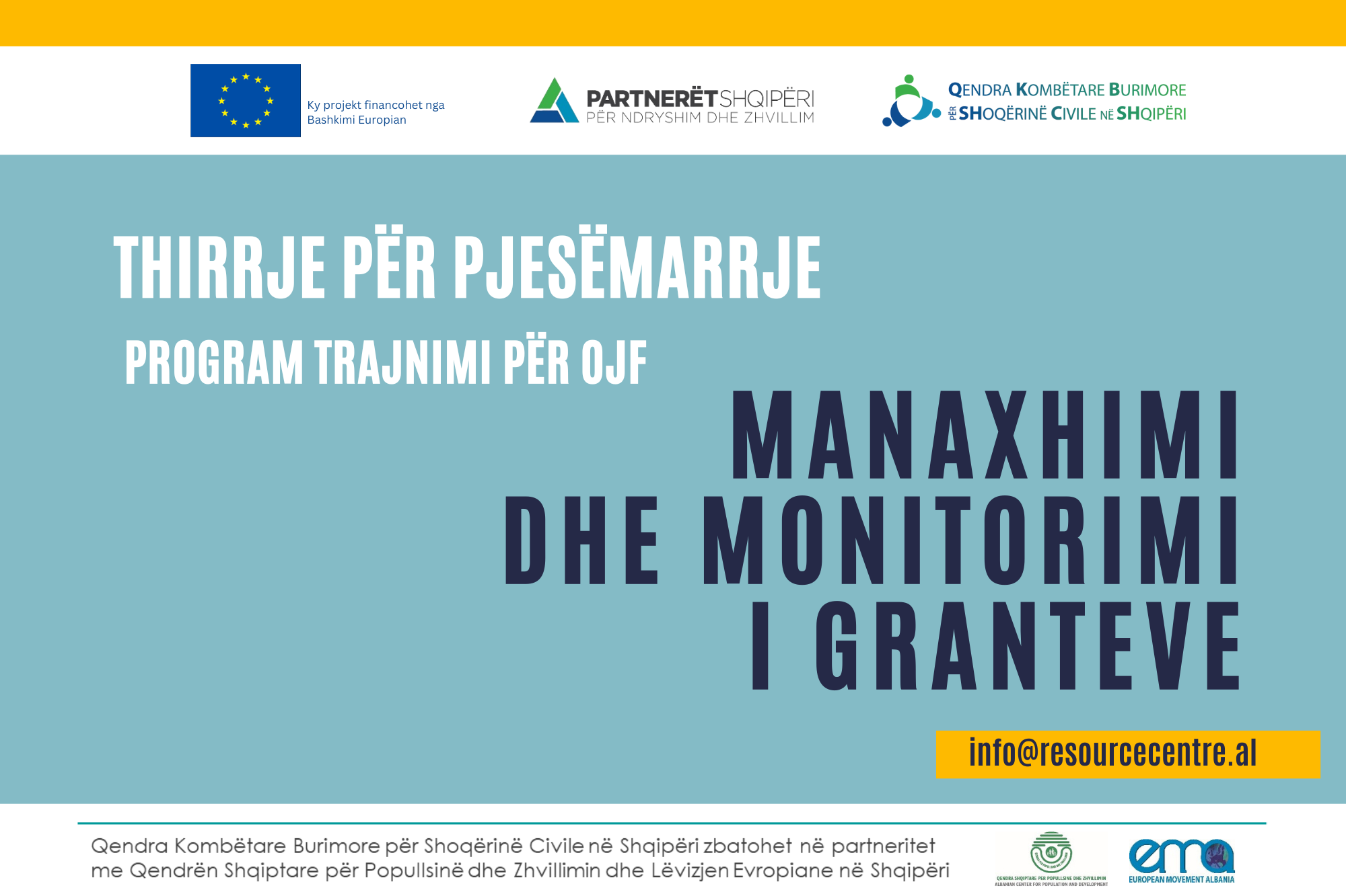 Thirrje për pjesëmarrje në programin e trajnimit   “Manaxhimi dhe monitorimi i granteve”